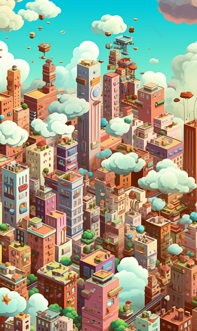 春天夏天高楼大厦悬空房屋城市科幻卡通风格插画背景,插画/手绘图,插画/手绘图库,插画/手绘图下载,插画/手绘
